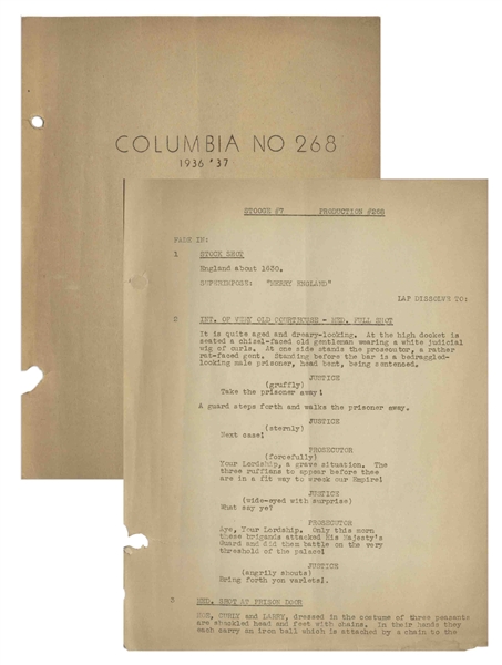 Moe Howards Script for The Three Stooges 1937 Film Back to the Woods -- With Notations on Back Cover